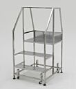 Mobile Step Ladder; Diamond Plated, Non-Continuous Welded, 3 Steps, 304 or 316 Stainless Steel, 30