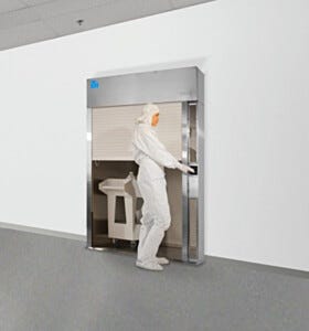 Roll-up door pass-throughs, available in many sizes, are easy for gloved cleanroom personnel to operate | 6705-10C displayed
