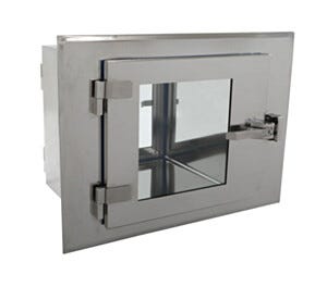 CleanMount® BioSafe® Pass-through mounts flush against cleanroom wall to prevent dust accumulation  |  2636-74C displayed