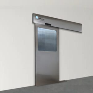 Stainless steel half view right sliding pre-hung automatic door | 5556-13-RS displayed