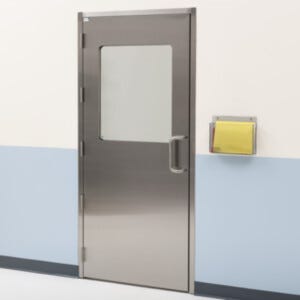 Left-hand swing stainless steel door with partial view tempered glass window | 6602-79A-L displayed
