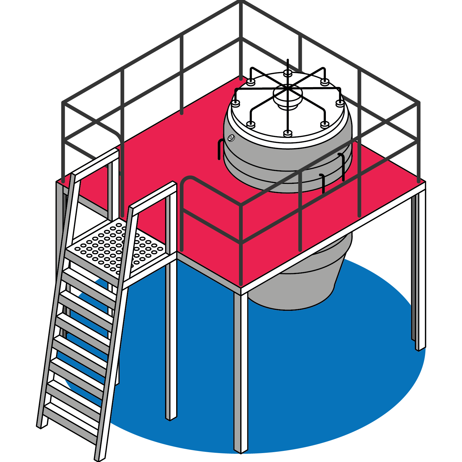 Diamond Plated 90° Ladder Platform, 4 Steps, Stainless Steel