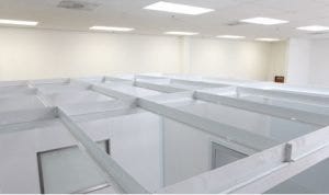 Terra Universal Cleanroom conversion ceiling grid within an office space