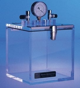 Acrylic vacuum chamber with valves and pressure gauge
