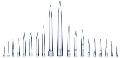 Pipette tips for capturing and dispensing known volumes of liquid.