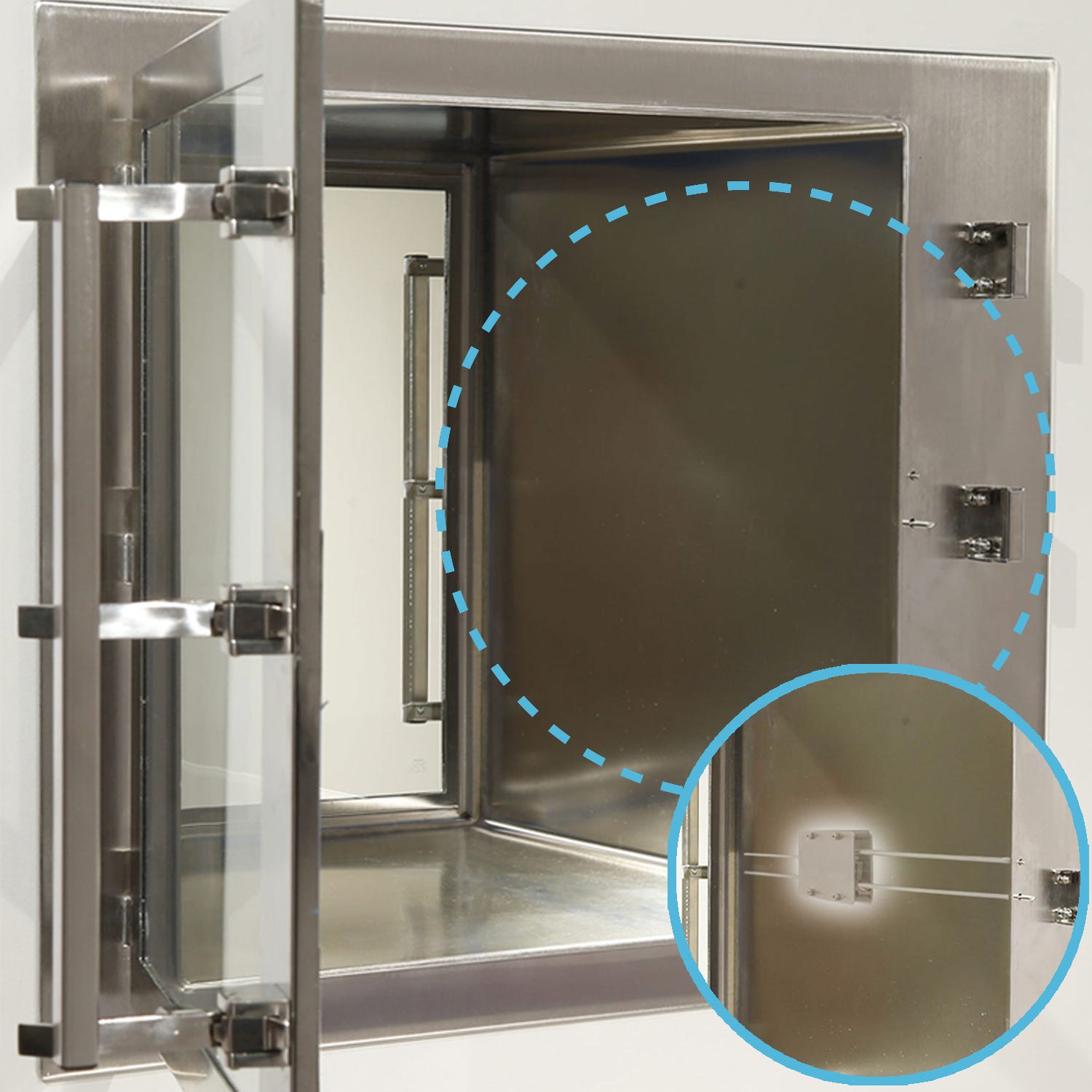 stainless steel cleanroom pass through with concealed door interlocking mechanism
