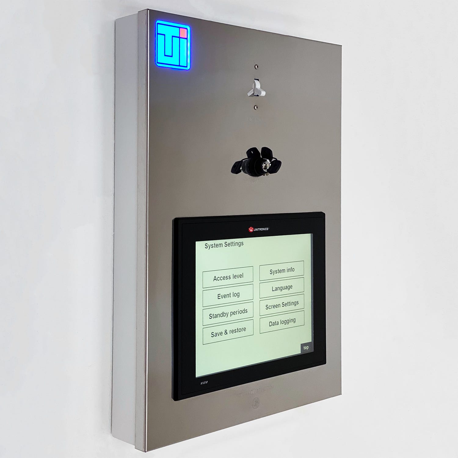 Cleanroom control panel with touchscreen and automated environmental monitoring and control